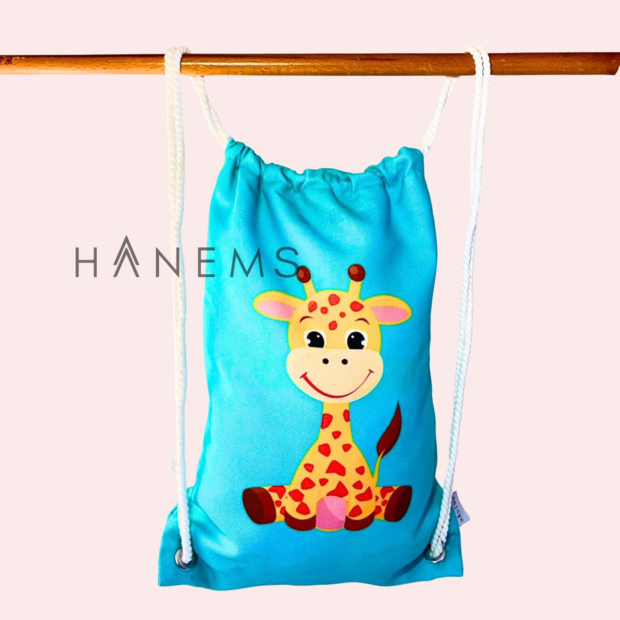 Giraffe patterned kids backpack, drawstring bag, kindergarten backpack, cotton backpack, handmade bag, nappy bag, christmas gift