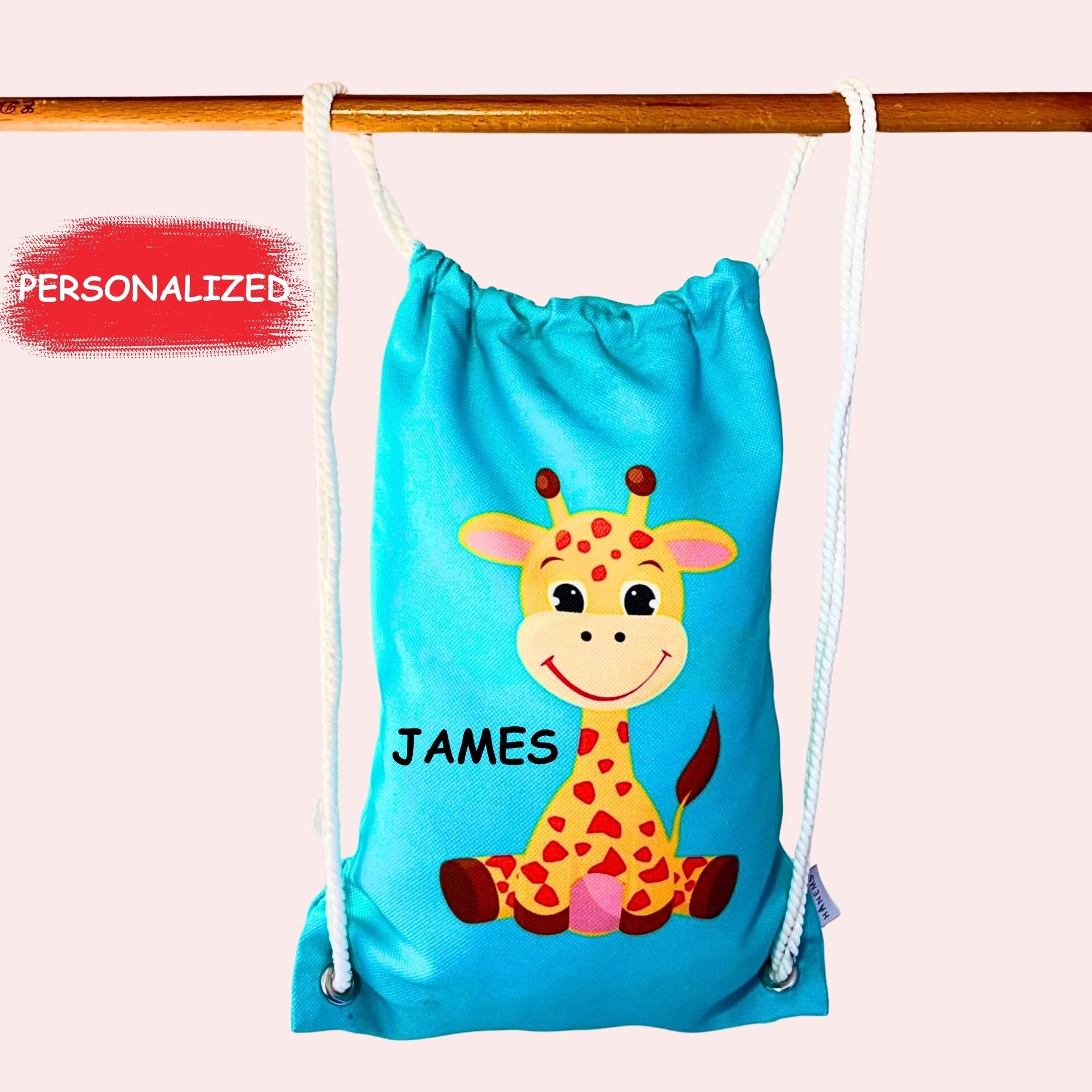 Giraffe patterned kids backpack, drawstring bag, kindergarten backpack, cotton backpack, handmade bag, nappy bag, christmas gift