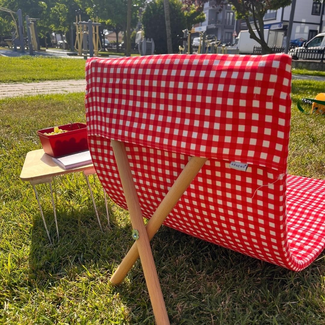 Red Patterned Camp Chair, Folding Beach Chair, Outdoor Garden Chair