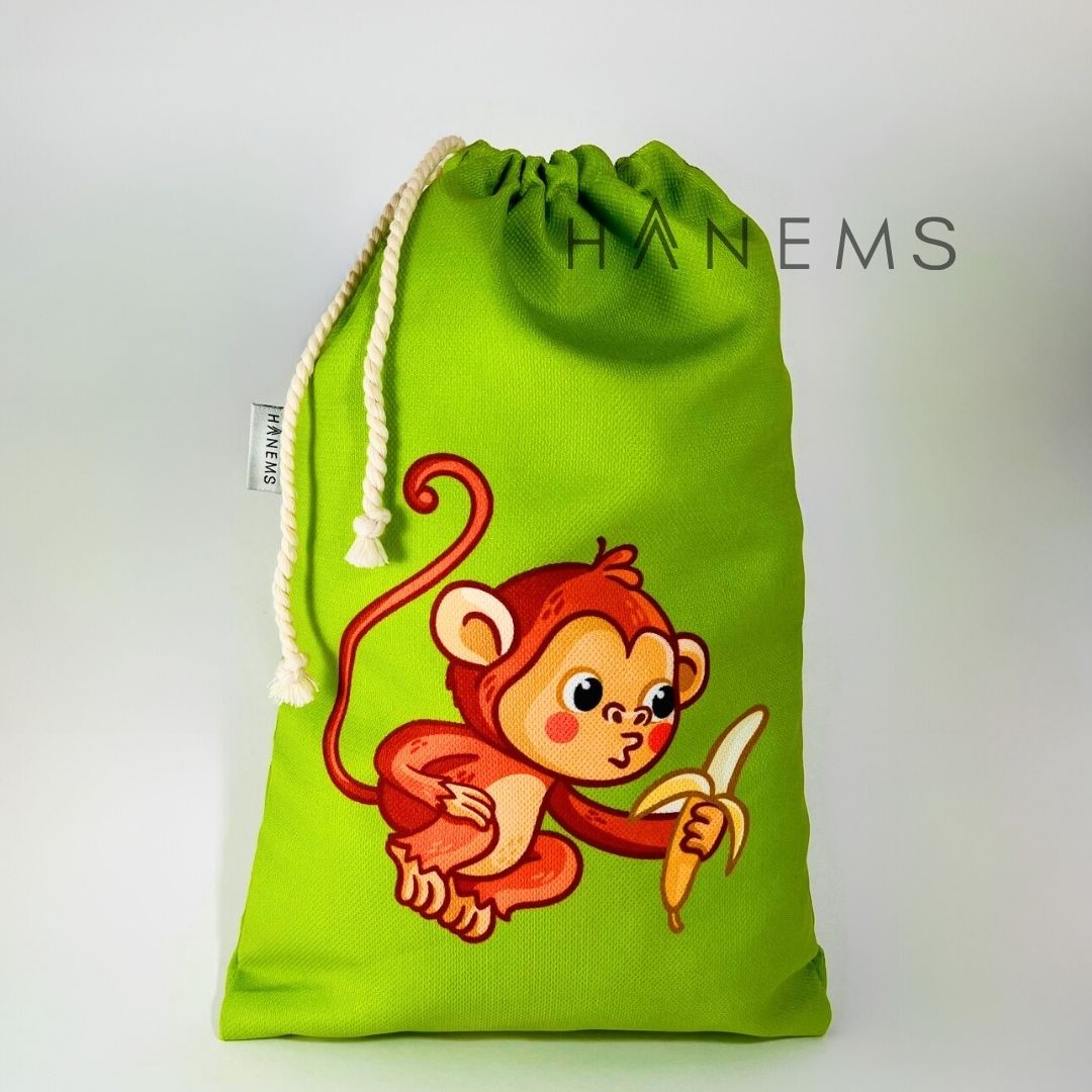 Monkey patterned laundry bag, drawstring pouch,wash bag, spare clothes bag, kids pouch, travel pouch, bag organiser, storage bag , christmas gift