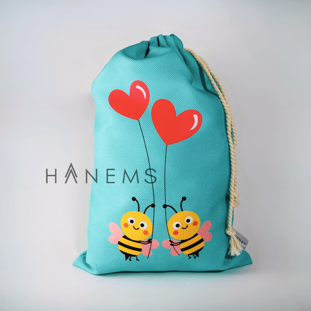 Bee Patterned Laundry bag, Drawstring pouch, wash bag, spare clothes bag, toiletry, kids pouch , travel pouch, bag organiser, storage bag , Christmas gift, shoes bag