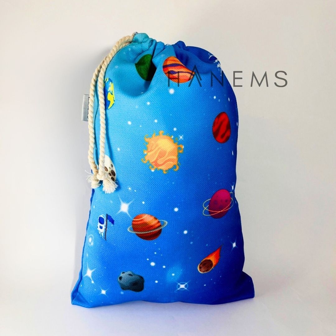 Planet pattern laundry bag, drawstring pouch, wash bag, spare clothes bag, kids pouch, travel pouch, bag organiser, storage bag, christmas gift