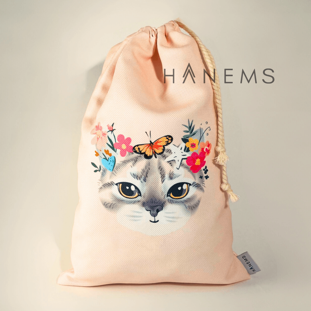 Cat patterned laundry bag, drawstring pouch, wash bag, spare clothes bag, toiletry, kids pouch , travel pouch, bag organiser, storage bag , Christmas gift, shoes bag