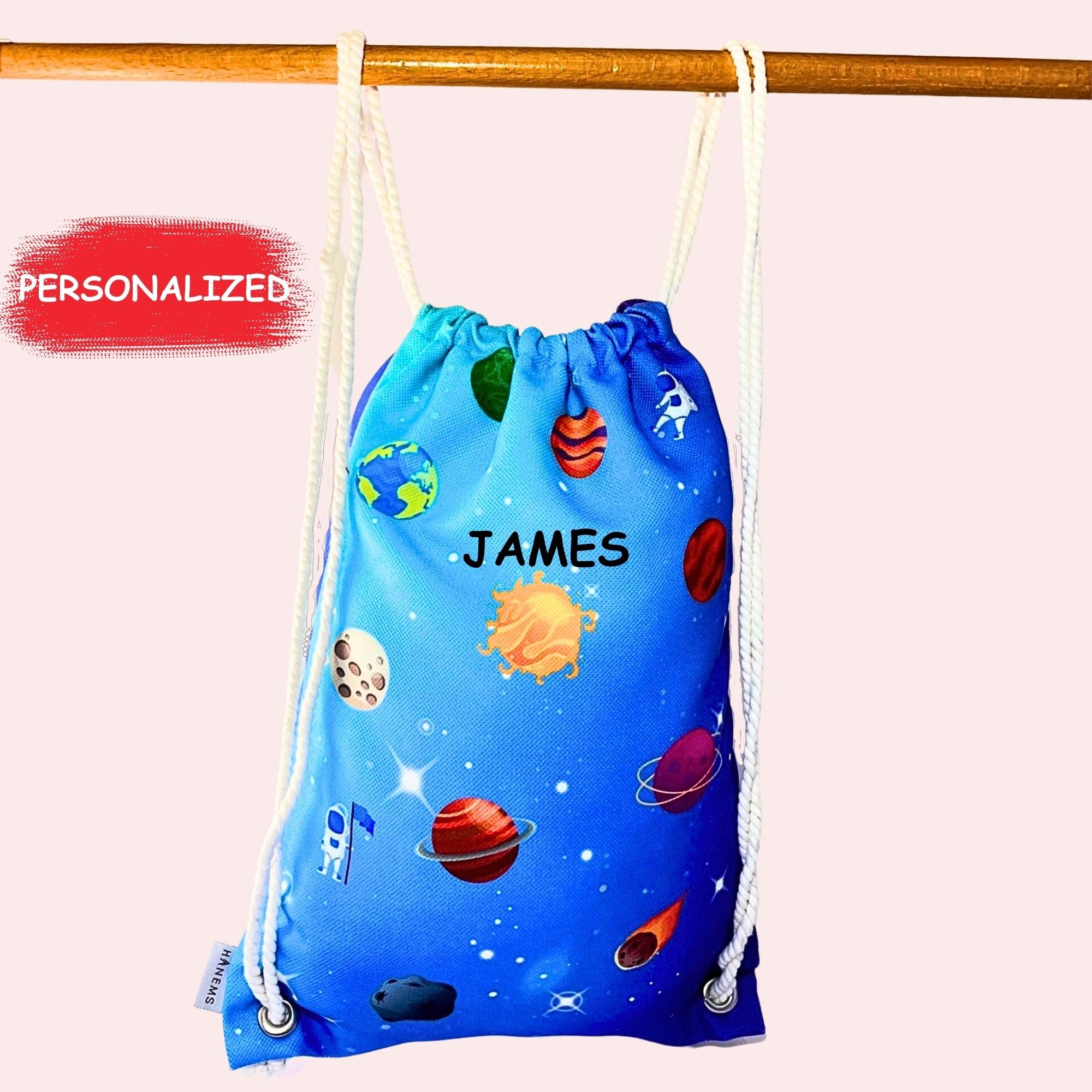 Planet pattern kids backpack, drawstring bag, kindergarten backpack, cotton backpack, handmade bag, nappy bag, christmas gift