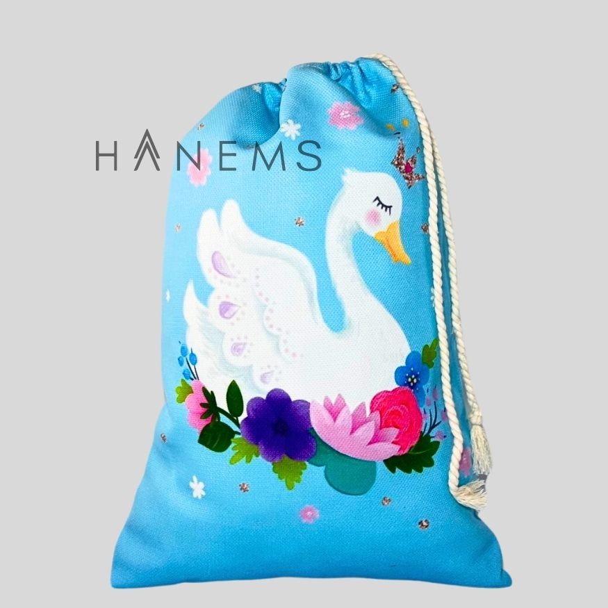 Swan paatterned laundry bag, drawstring pouch, wash bag, spare clothes bag, toiletry, kids pouch , travel pouch, bag organiser, storage bag , christmas gift, shoes bag