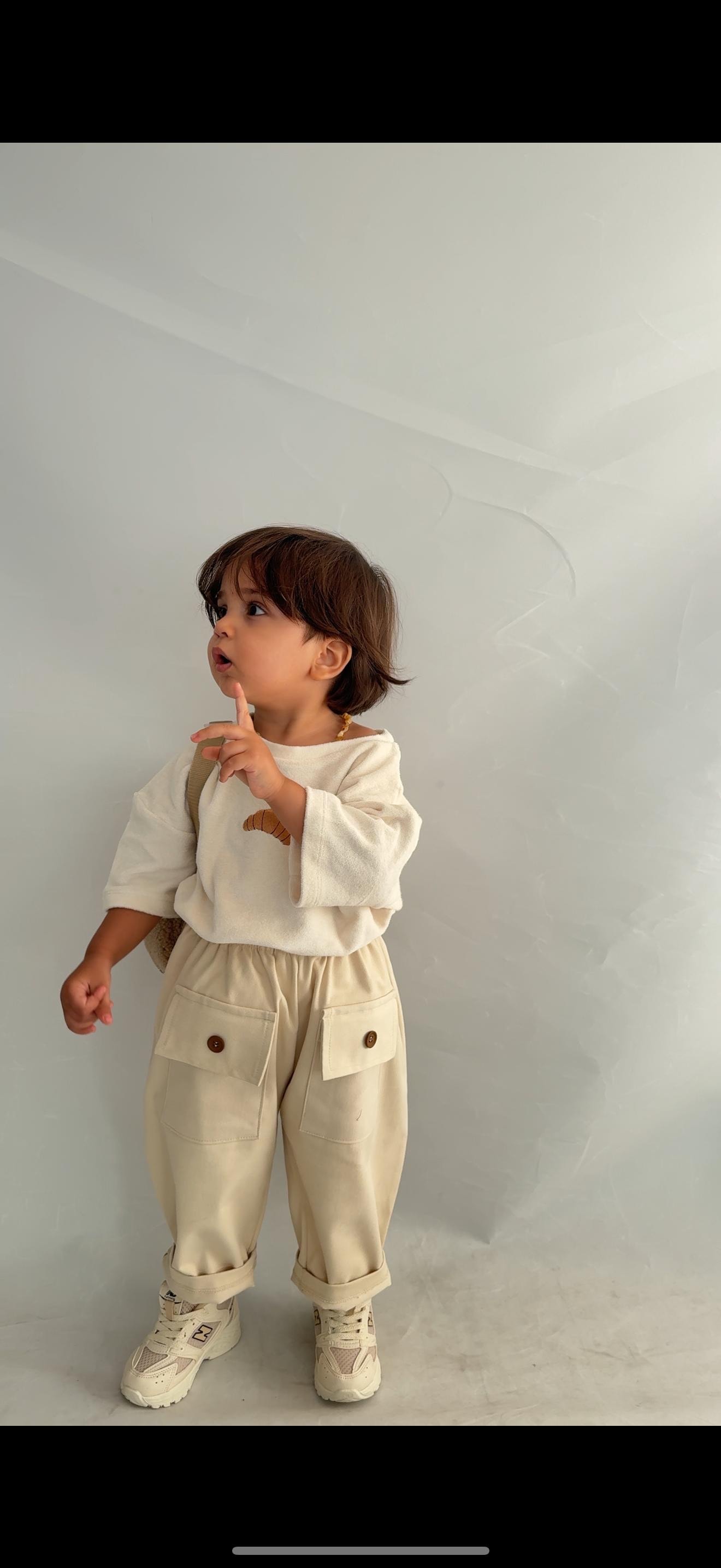 krem düğme detaylı Gabardin okul pantolonu