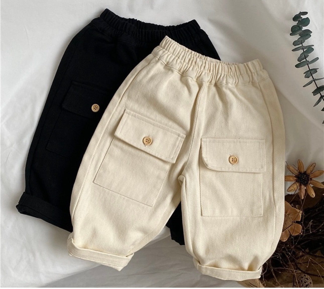 siyah krem düğmeli 2 li pantolon 