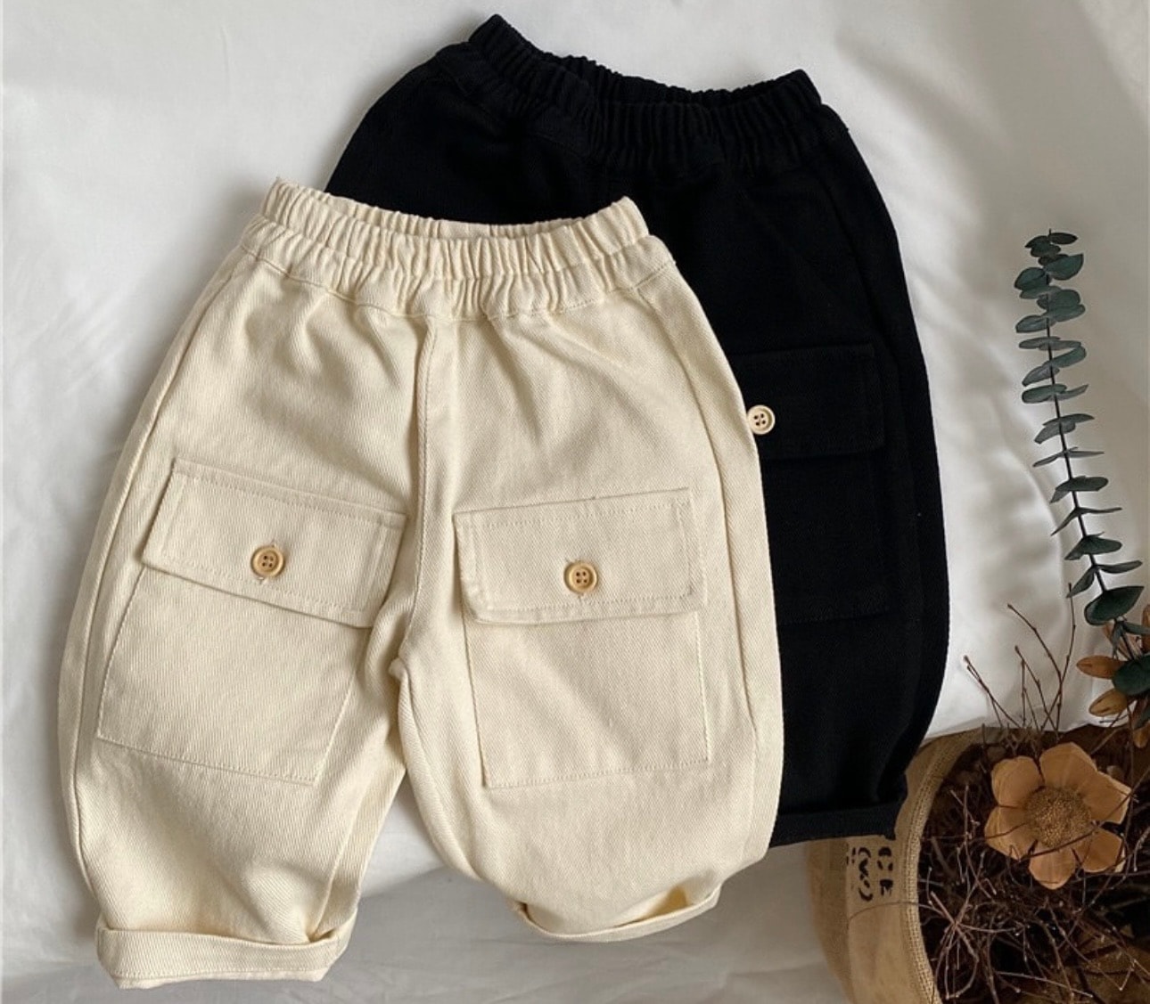 siyah krem düğmeli 2 li pantolon 