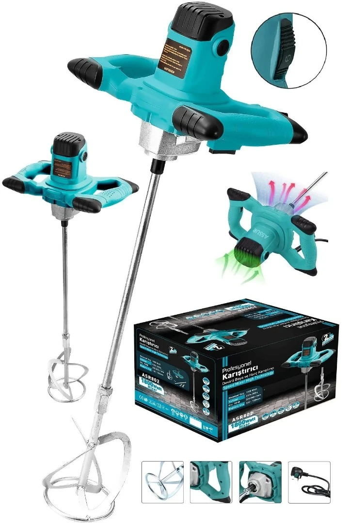Assur ADN0650 1800W Elektrikli Alçı Boya ve Harç Karıştırıcı Mikser 6 Kademe Devir Ayarlı