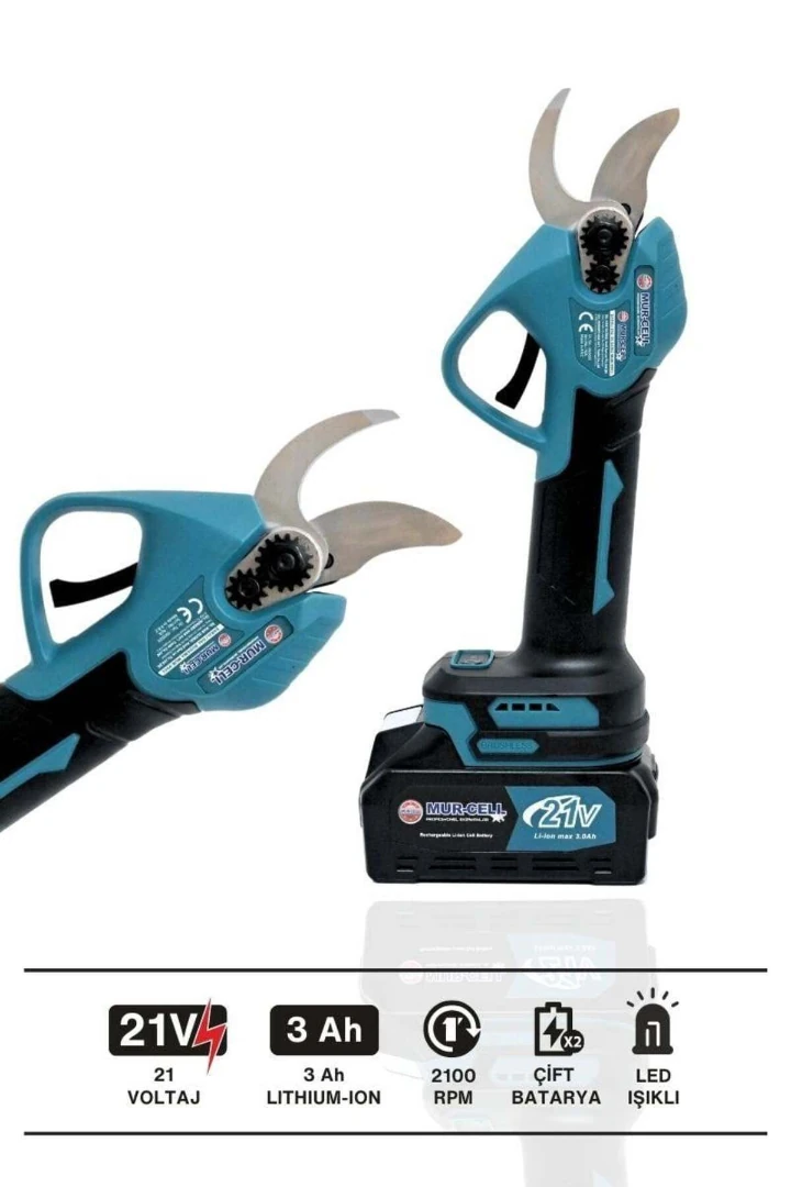 MURCELL ADN0730 Şarjlı Testere ve Makas Seti | 10 Pilli Kömürsüz Motor, 21V 2 Akülü, 20cm Pala Yedek Parçalı Budama Seti