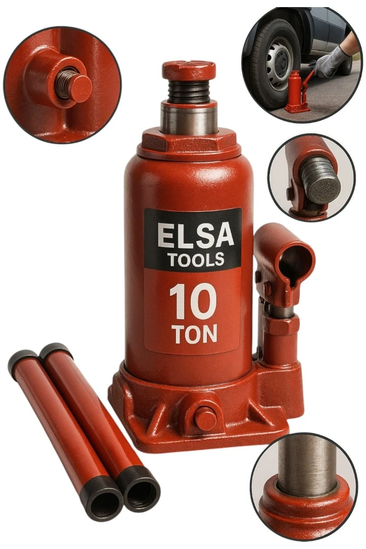 ELSA TOOLS ADN0912 10 Ton Şişe Kriko | Yüksek Kapasiteli Hidrolik Kriko | 230-460 mm Kaldırma Mesafesi