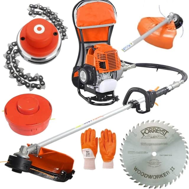 Benzinli Sırt Tırpan Motoru 52 cc Motorlu Ot Çim Biçme Makinesi 3.5 HP Güçlü Sırt Askılı Yan Tırpan Misina Başlıklı Metal Bıçaklı Set