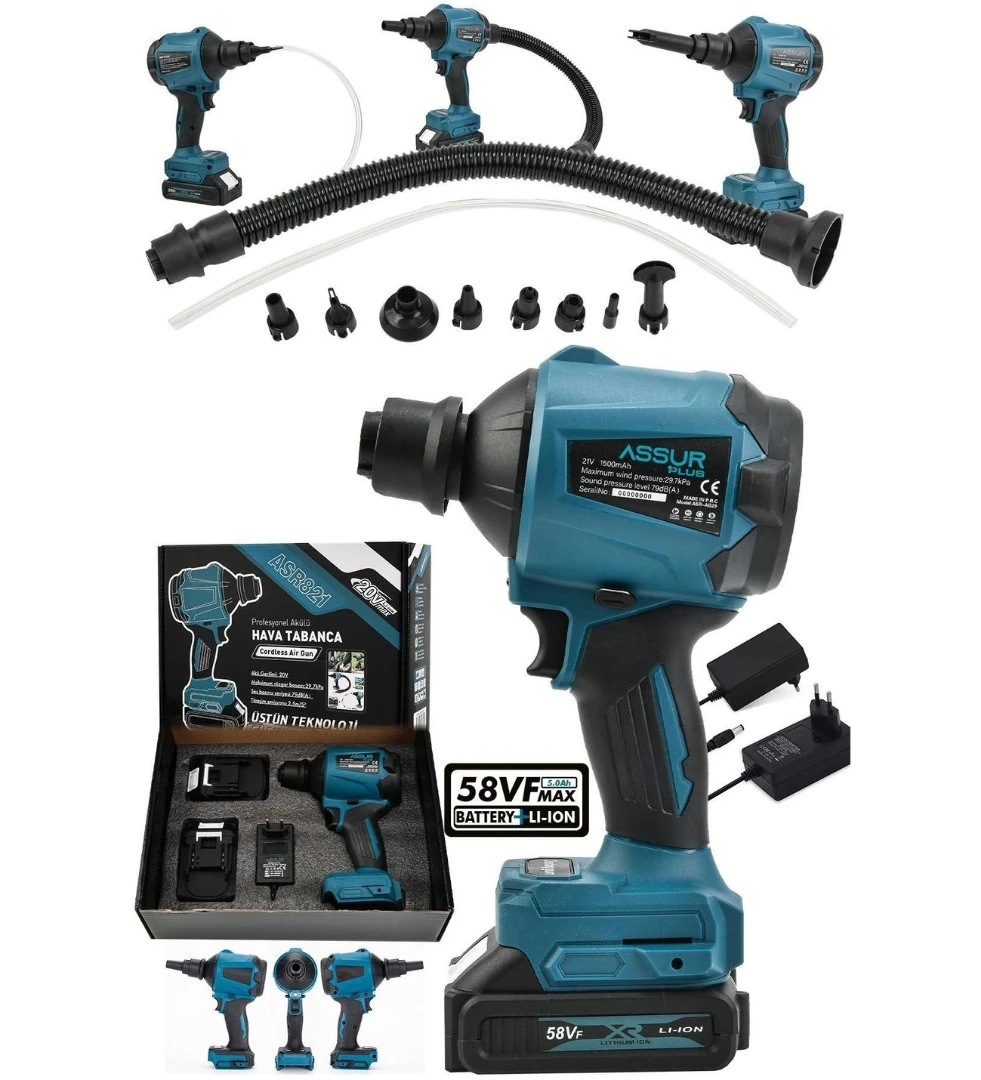 ASSUR ADN0567 21V Akülü Hava Tabancası Yüksek Performans 2 Adet 5 Pilli Batarya