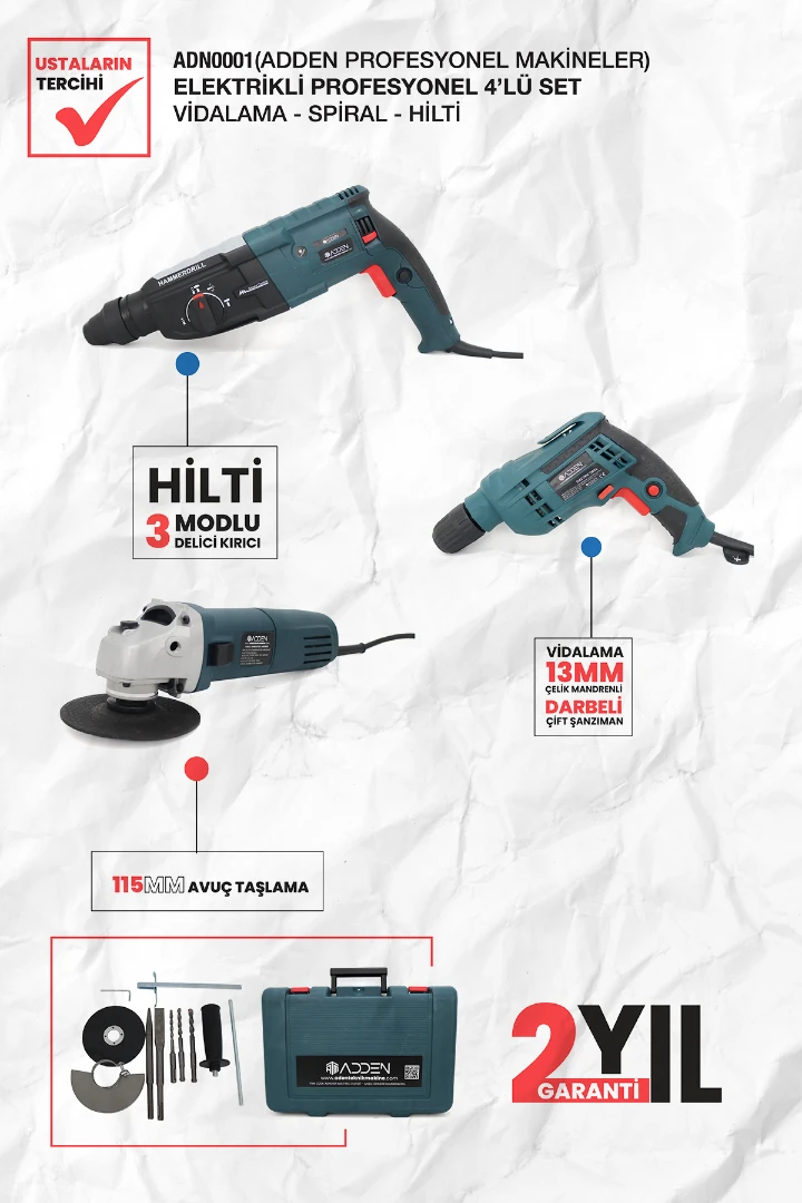 ADDEN ADN0001 Elektrikli Üçlü Set Hilti Matkap Taşlama