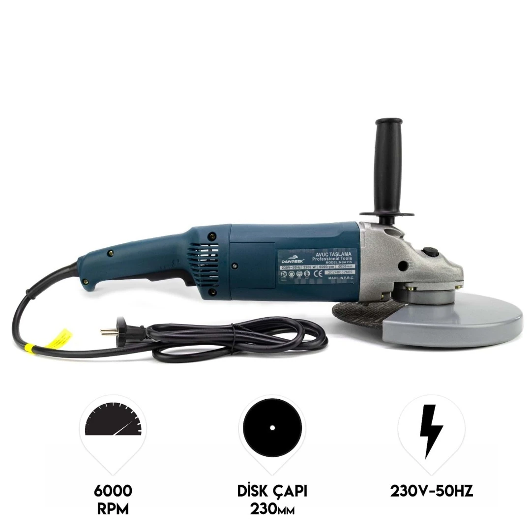 DAWREEK ADN0303 2200W Elektrikli Büyük Taşlama 230mm 6000RPM Spral Makinesi