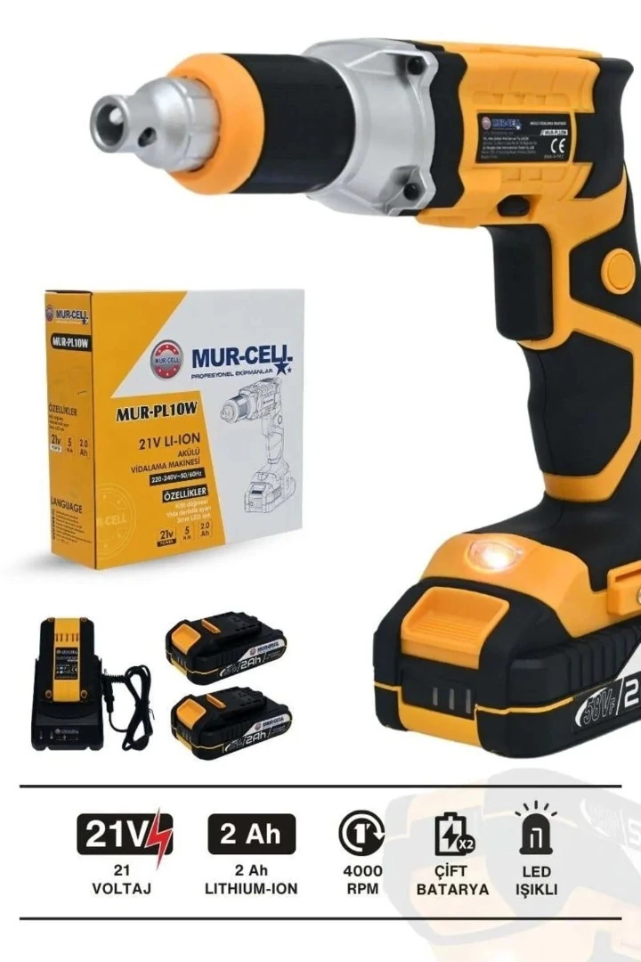 Murcell ADN0120 21V Kömürsüz Şarjlı Alçıpan Vidalama – 4000 RPM,