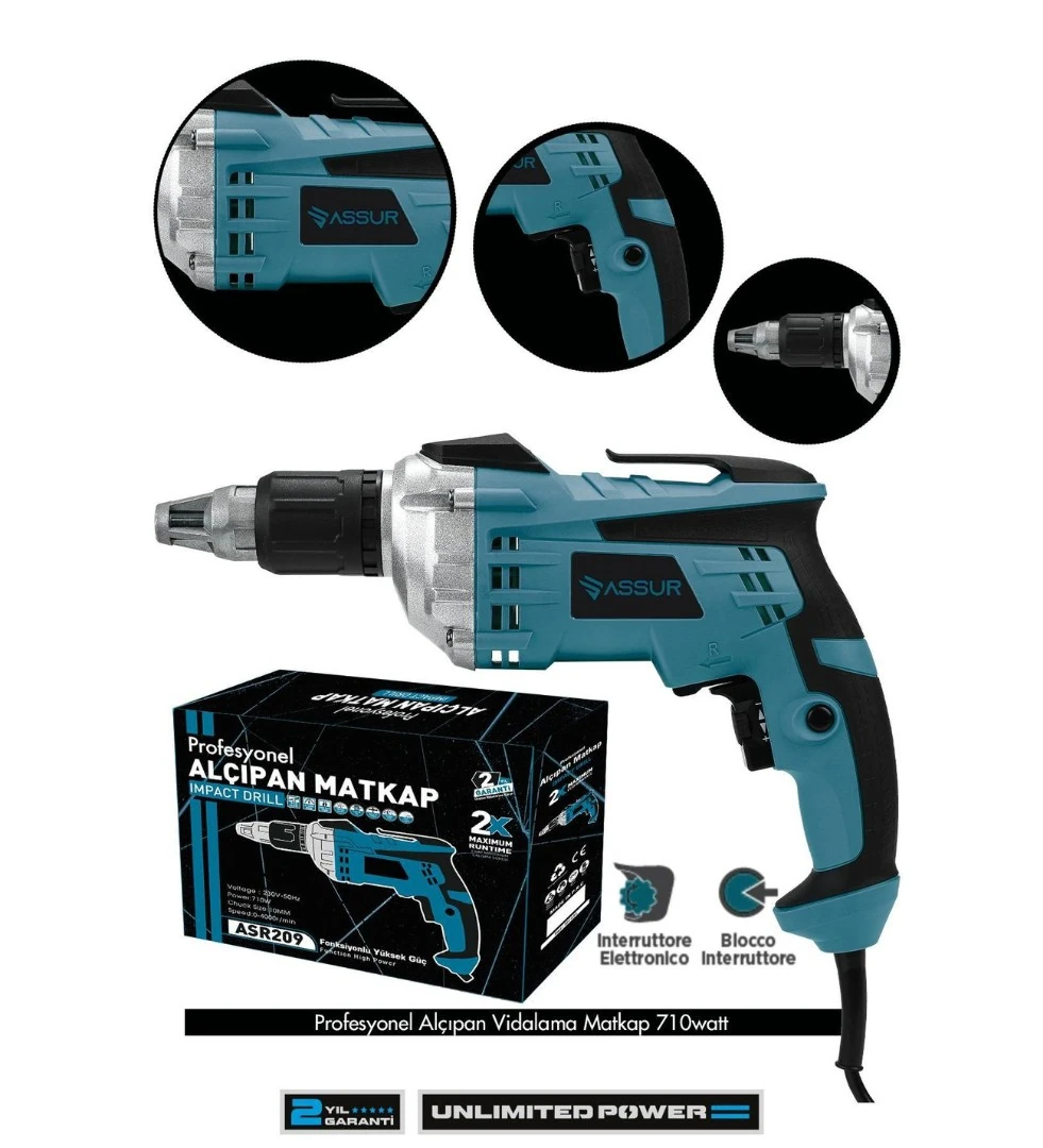 ASSUR ADN0105 710W 90Nm Profesyonel Alçıpan Vidalama Tabancası