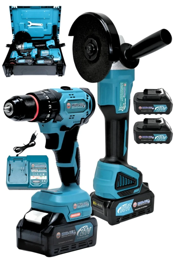 Murcell ADN0003 21V Şarjlı Darbeli Matkap ve 125mm Avuç Taşlama İkili Set