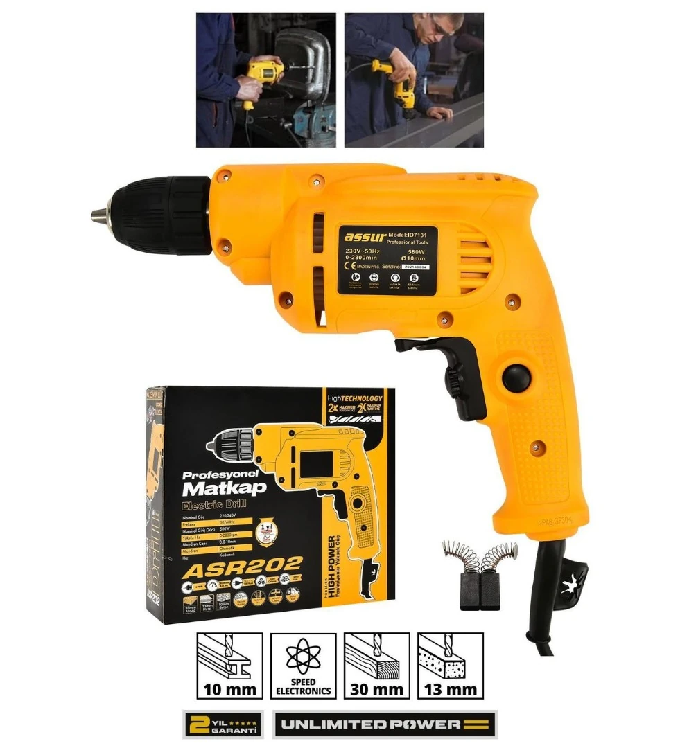 ASSUR ADN0101 580W Elektrikli Alçıpan Vidalama Matkabı – 240V 10mm Metal Şanzımanlı
