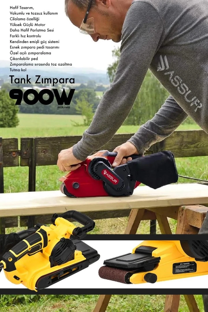 Assur ADN0550 900W Elektrikli Vakumlu Kemerli Zımpara Makinesi