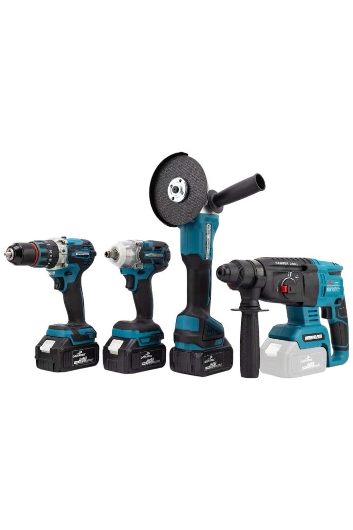 DAWREEK ADN0012 36V Şarjlı Dörtlü Set – Kömürsüz Matkap, Taşlama, Kırıcı Hilti ve Somun Sıkma