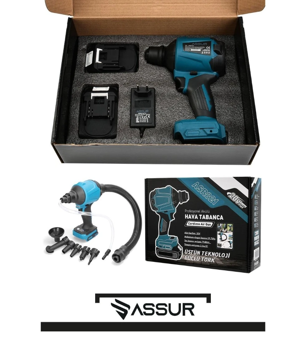 ASSUR ADN0567 21V Akülü Hava Tabancası Yüksek Performans 2 Adet 5 Pilli Batarya