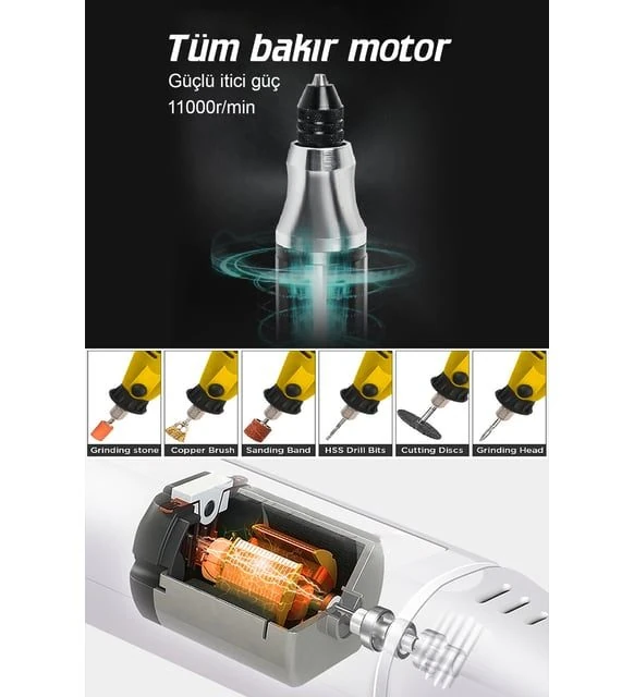 Assur ADN0552 600W 211 Parça Devir Ayarlı Gravür ve Hobi Taşlama Seti