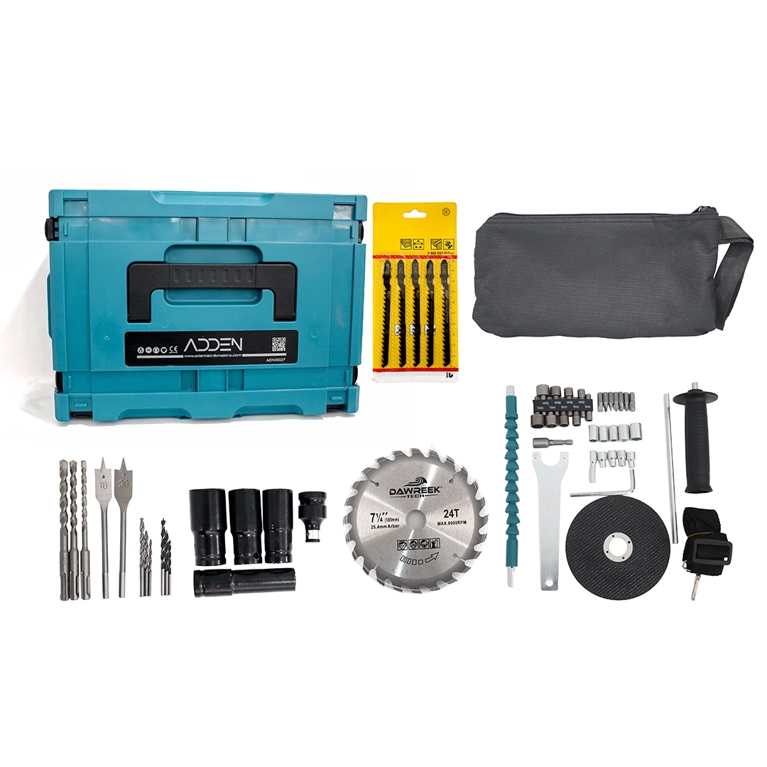 ADDEN ADN-SET-0035 7'li Kömürsüz Motorlu Profesyonel Şarjlı Takım Seti Somun Sıkma Daire Testere Vidalama Hilti Dekupaj Taşlama