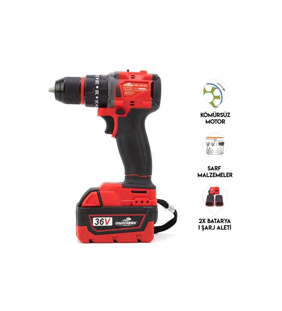 DAWREEK ADN0125 36V Şarjlı Darbeli Matkap Kömürsüz Motor 20 Tork Ayarlı