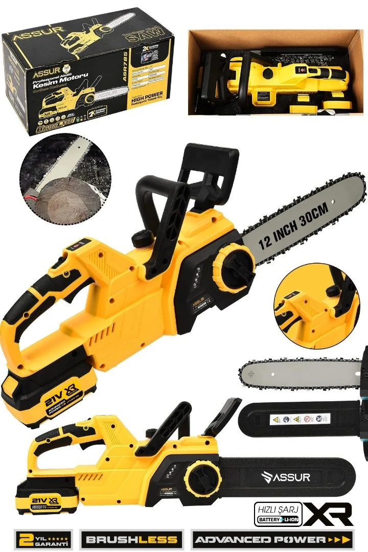 Assur ADN0723 36V 5Ah Çift Bataryalı 38cm 16 inç Akülü Zincirli Testere Sarı