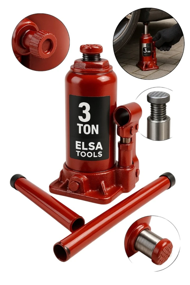 ELSA TOOLS ADN0902 3 Ton Şişe Kriko | Güçlü Hidrolik Araç Krikosu | 195-385mm Kaldırma Yüksekliği