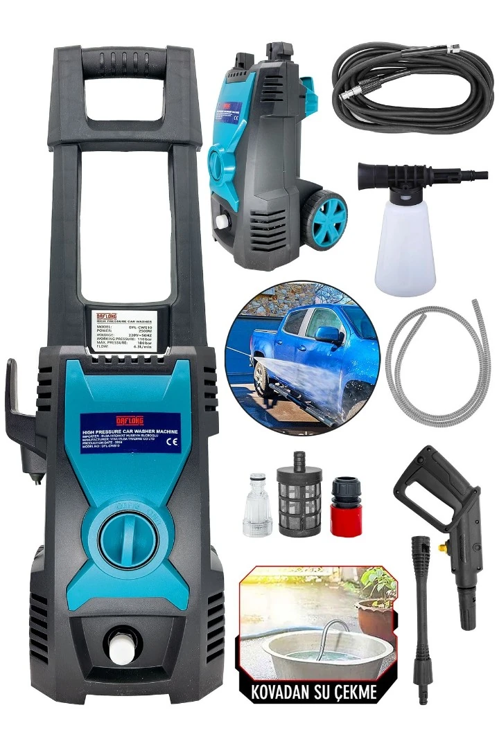 DAFLONG ADN0805 2500W 180 Bar Ayarlanabilir Elektrikli Basınçlı Araç Yıkama Makinesi 6.5 Litre