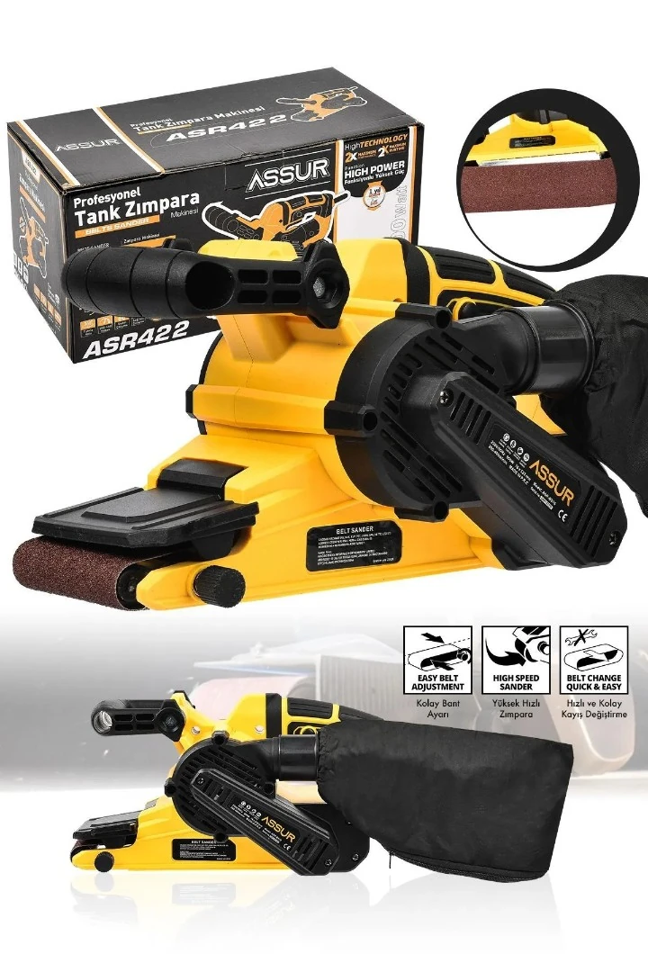 Assur ADN0550 900W Elektrikli Vakumlu Kemerli Zımpara Makinesi