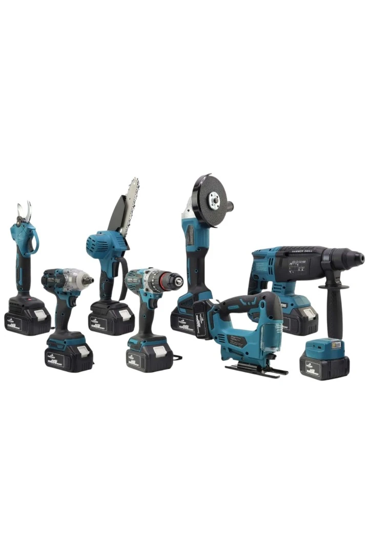 DAWREEK ADN0017 21V Şarjlı Sekizli Set – Matkap, Somun Sıkma, Hilti, Taşlama, Dekupaj, Budama, LED Lamba