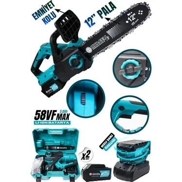 MURCELL ADN0733 Şarjlı Zincirli Testere |29cm Pala Profesyonel Ağaç Kesim Testere