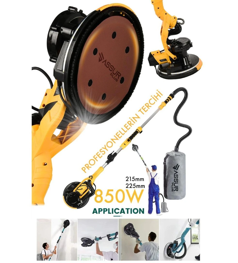 ASSUR ADN0653 850W Ø225mm Profesyonel Elektrikli Alçı Zımpara Makinesi