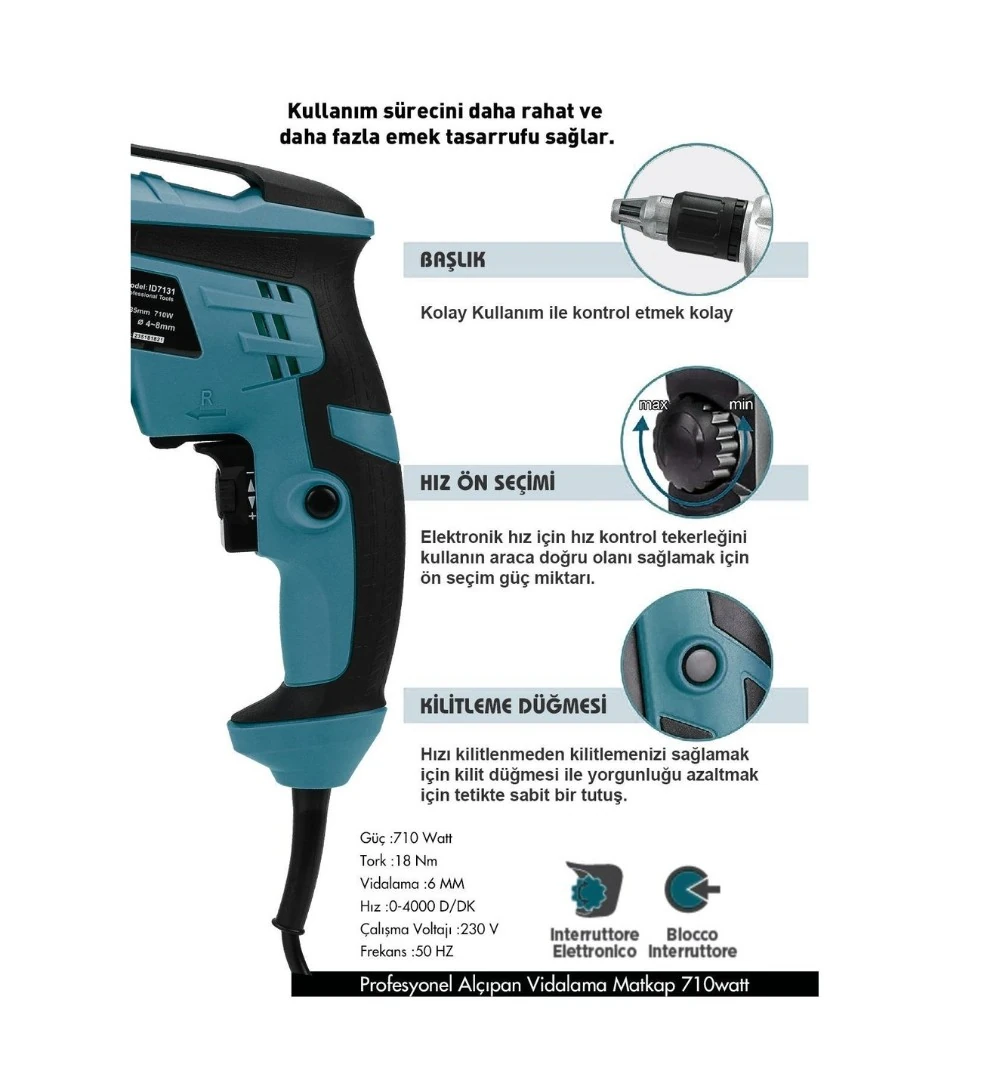 ASSUR ADN0105 710W 90Nm Profesyonel Alçıpan Vidalama Tabancası