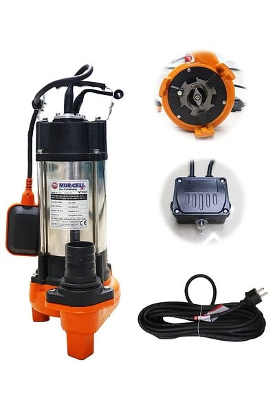 MURCELL ADN0860 V750 Bıçaklı Dalgıç Su Pompası | Kendinden Flatörlü | 350L/Dak | 10,5m Basma Yüksekliği