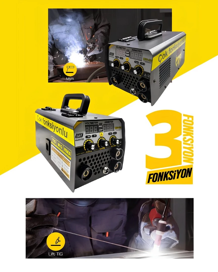 Keyatech ADN0459 3 Modlu Argon Kaynak Makinesi Full Set, TIG MIG Elektrot Uyumlu