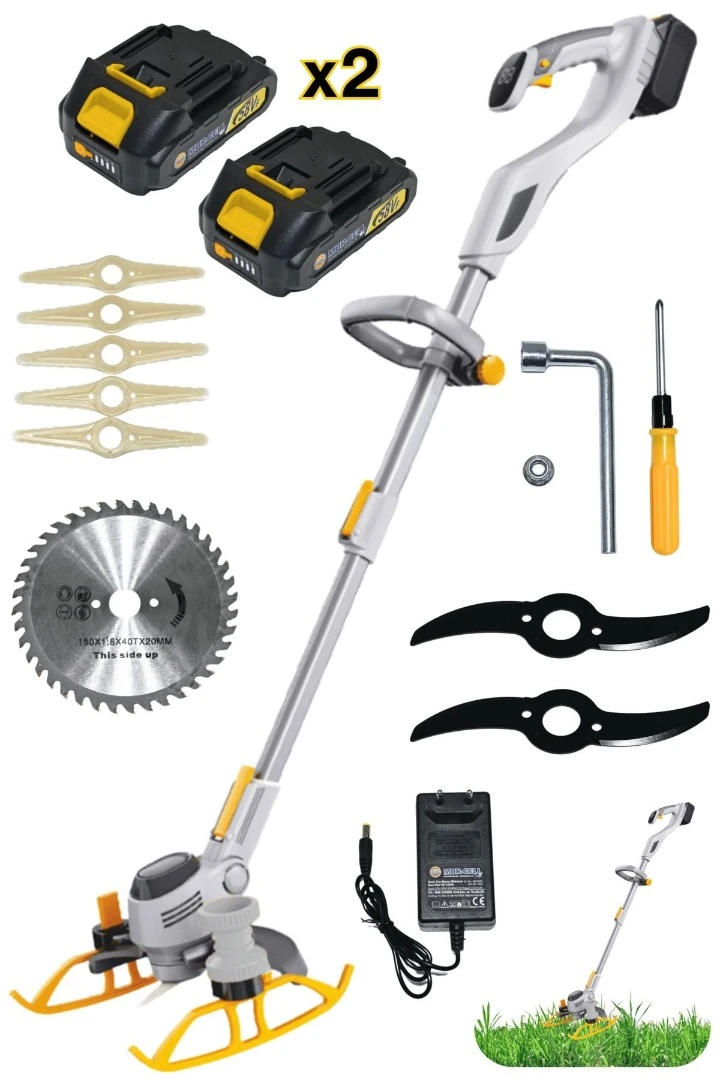 Mur-Cell ADN0736 Şarjlı Çim Biçme Makinesi Plastik ve Metal Bıçaklı Çift Akülü