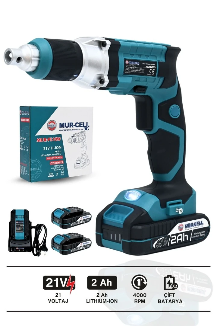 MURCELL ADN0121 20V Şarjlı Alçıpan Vidalama Metal Şanzımanlı