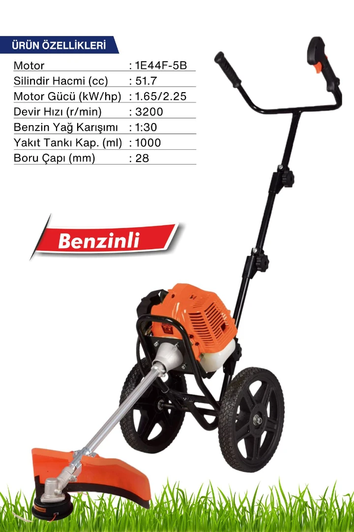 MUR-CELL ADN0605 Benzinli Tekerlekli Çim Biçme Makinesi 28-60 mm Ayarlanabilir Kesim Yüksekliği