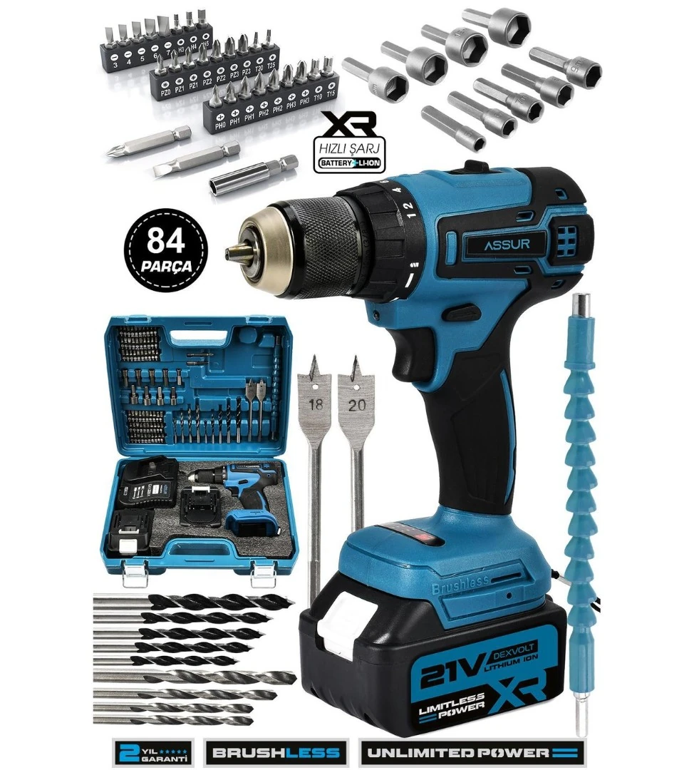 ASSUR ADN0123 36V 5Ah Şarjlı Darbeli Matkap Çelik Mandrenli 20 Tork Ayarlı