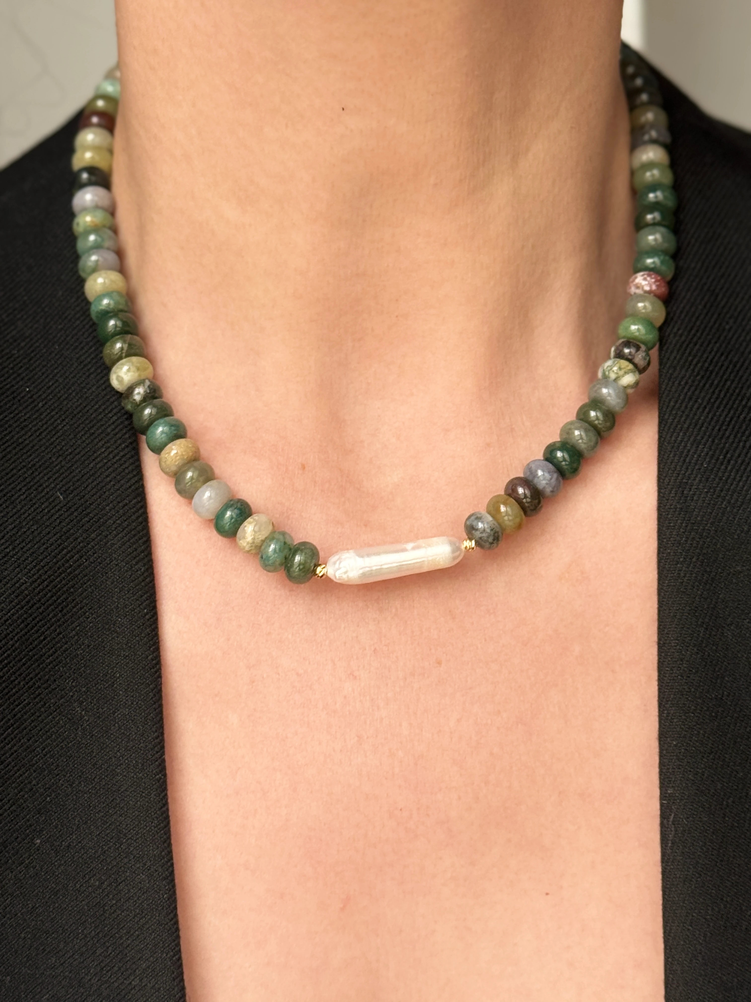 Hint Akik ve Barok İnci Kolye