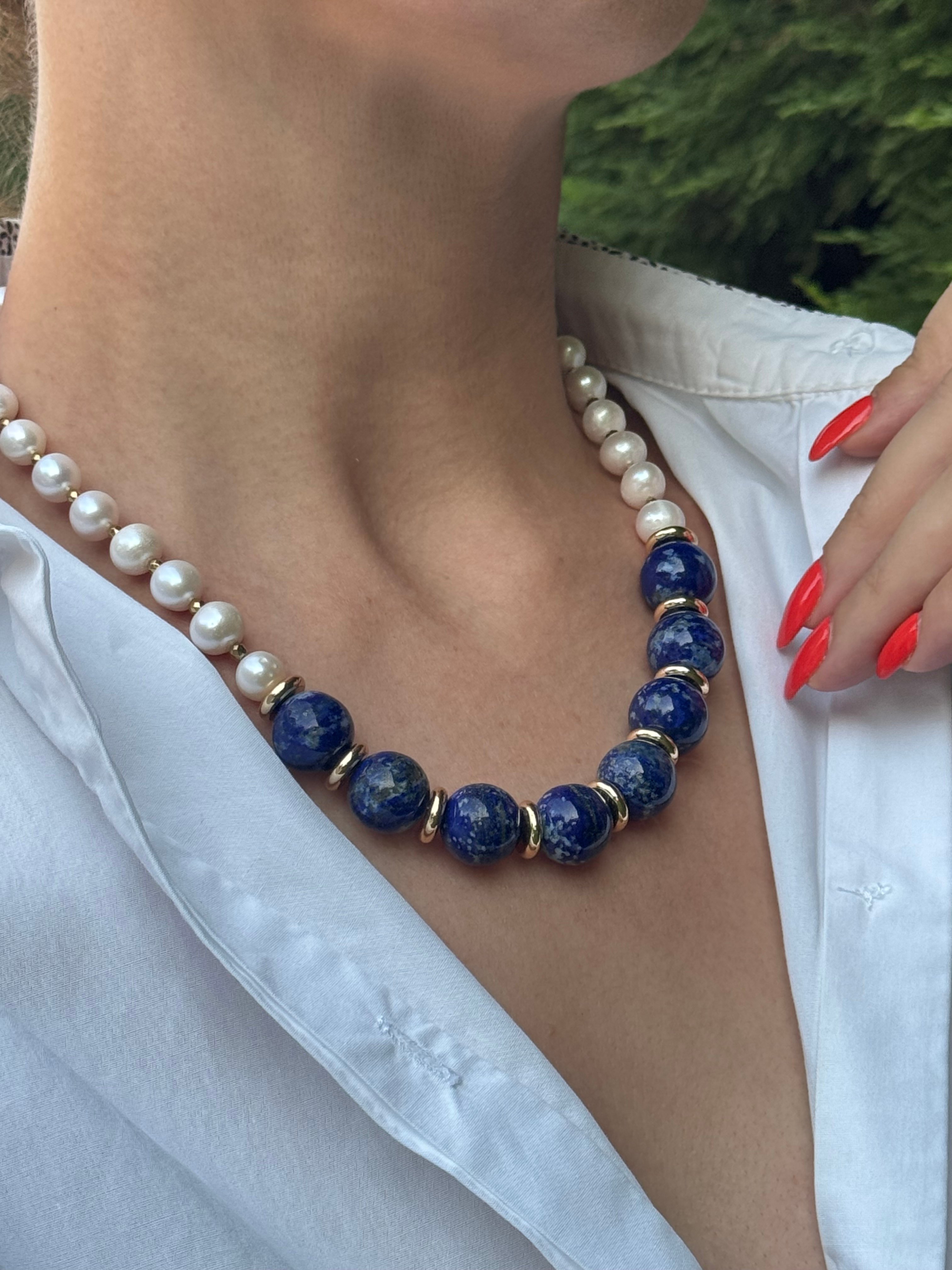 Natural İnci & Lapis Lazuli Kolye