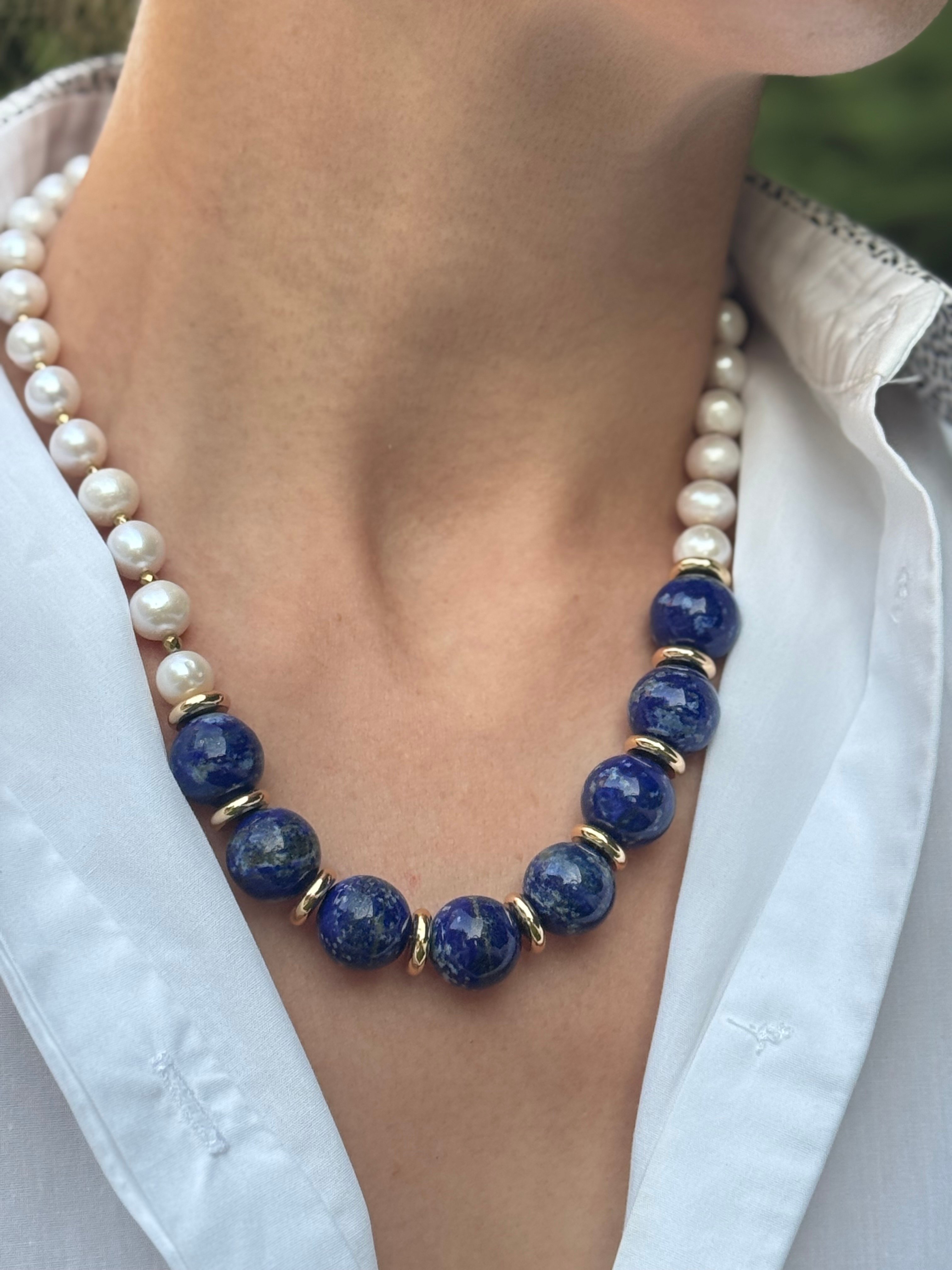 Natural İnci & Lapis Lazuli Kolye