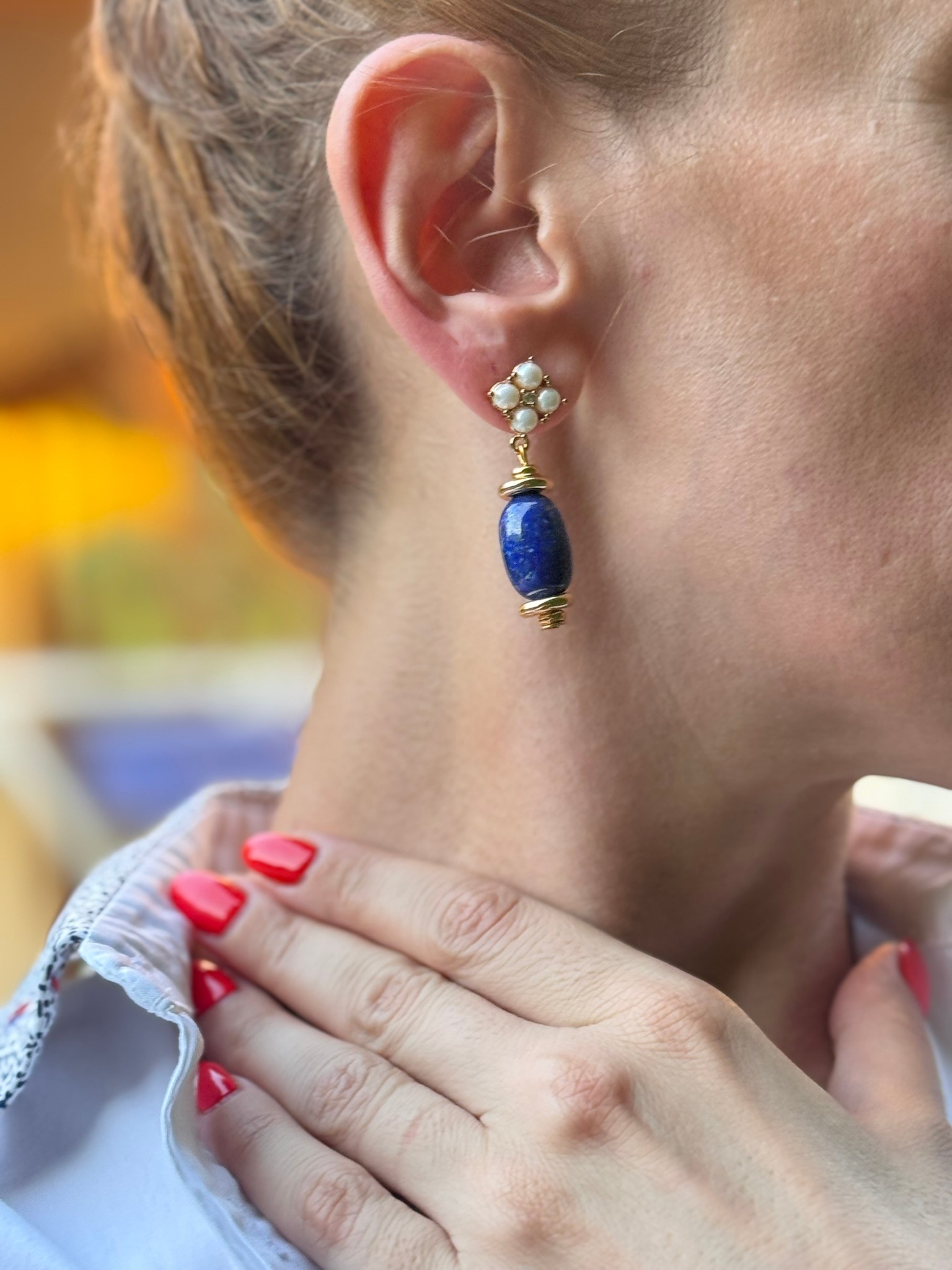 Lapis Lazuli İnci Küpe