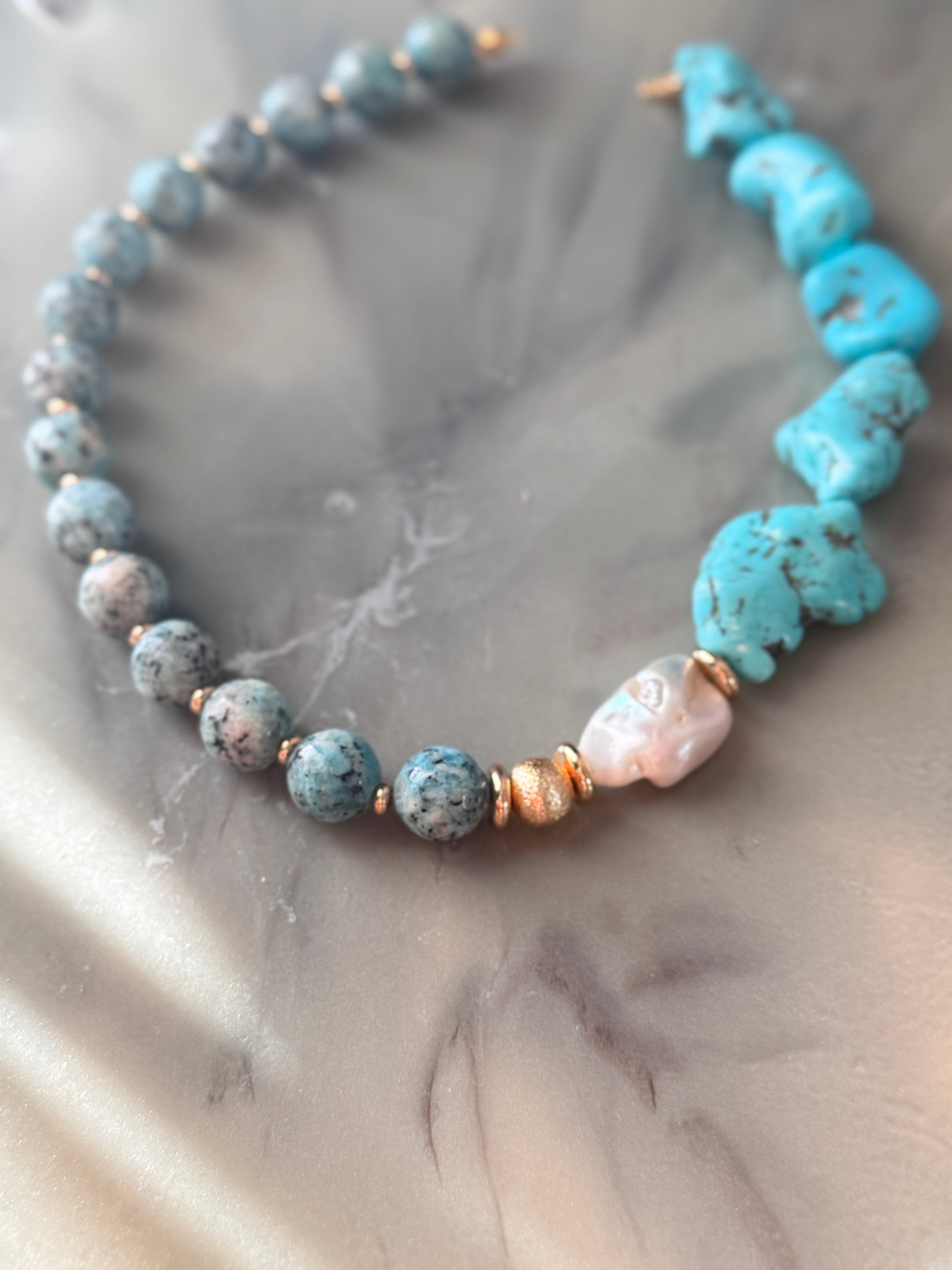 Turkuaz Barok İnci Choker Kolye
