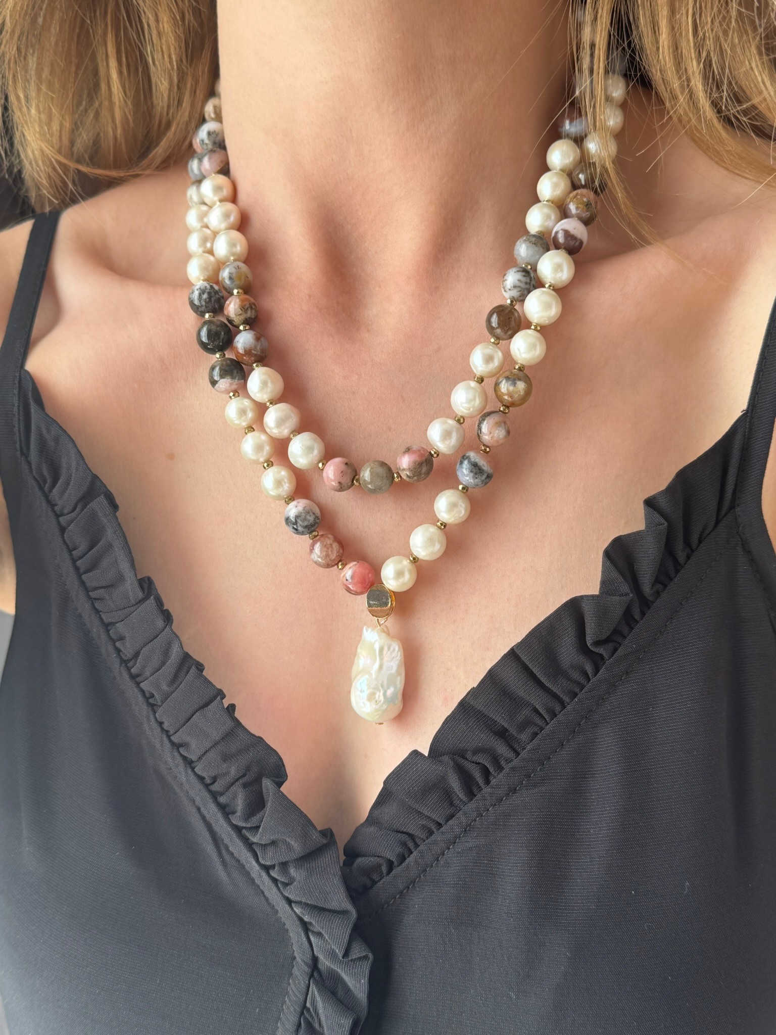 Barok İncili Opal Kolye