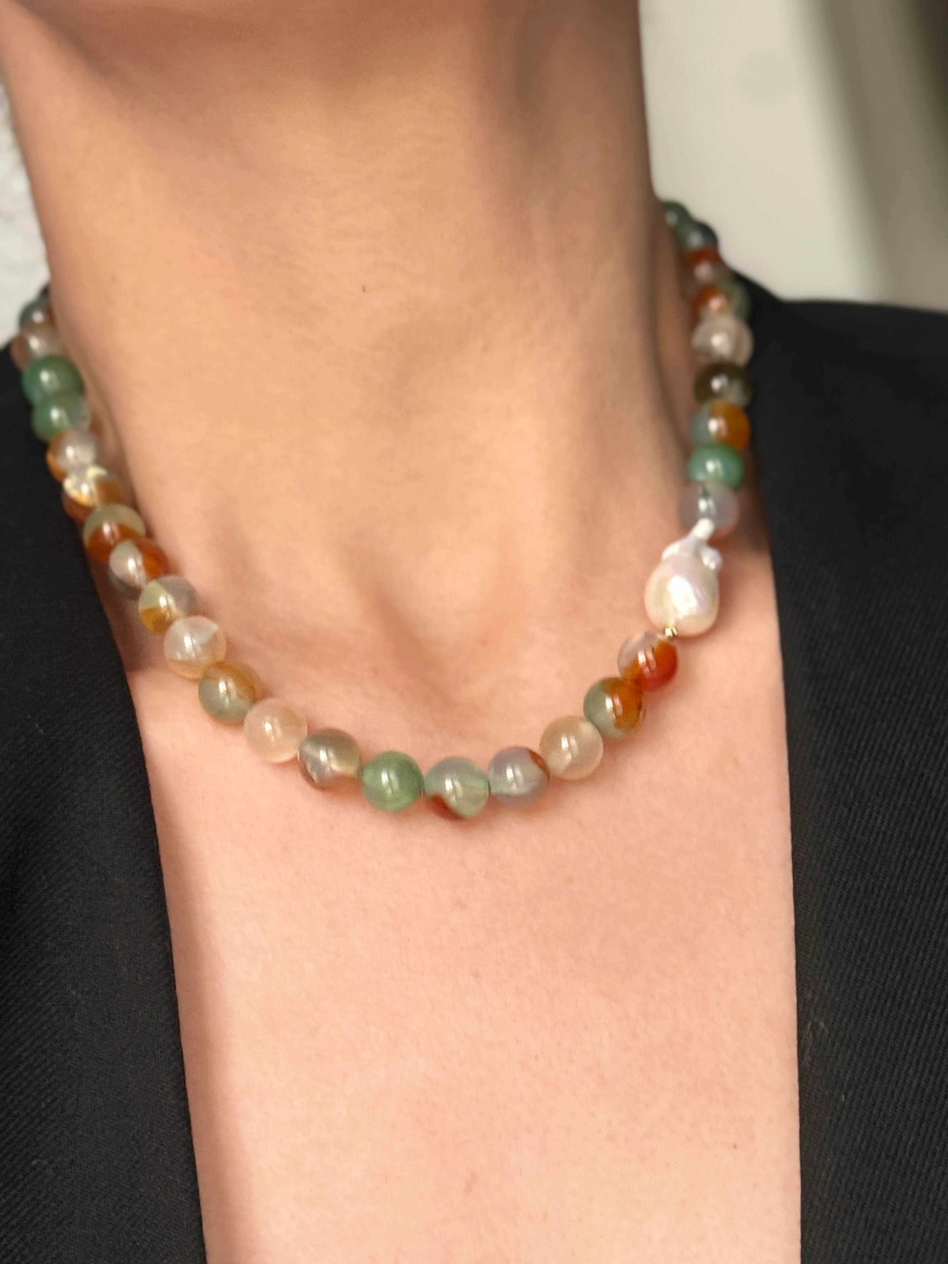 Akik Barok İnci Kolye